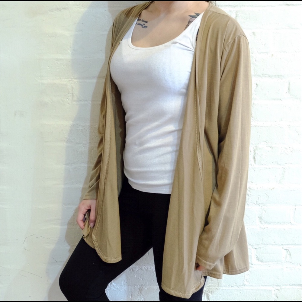 Open front basic lightweight khaki cardigan kimono - Picture 7 of 13